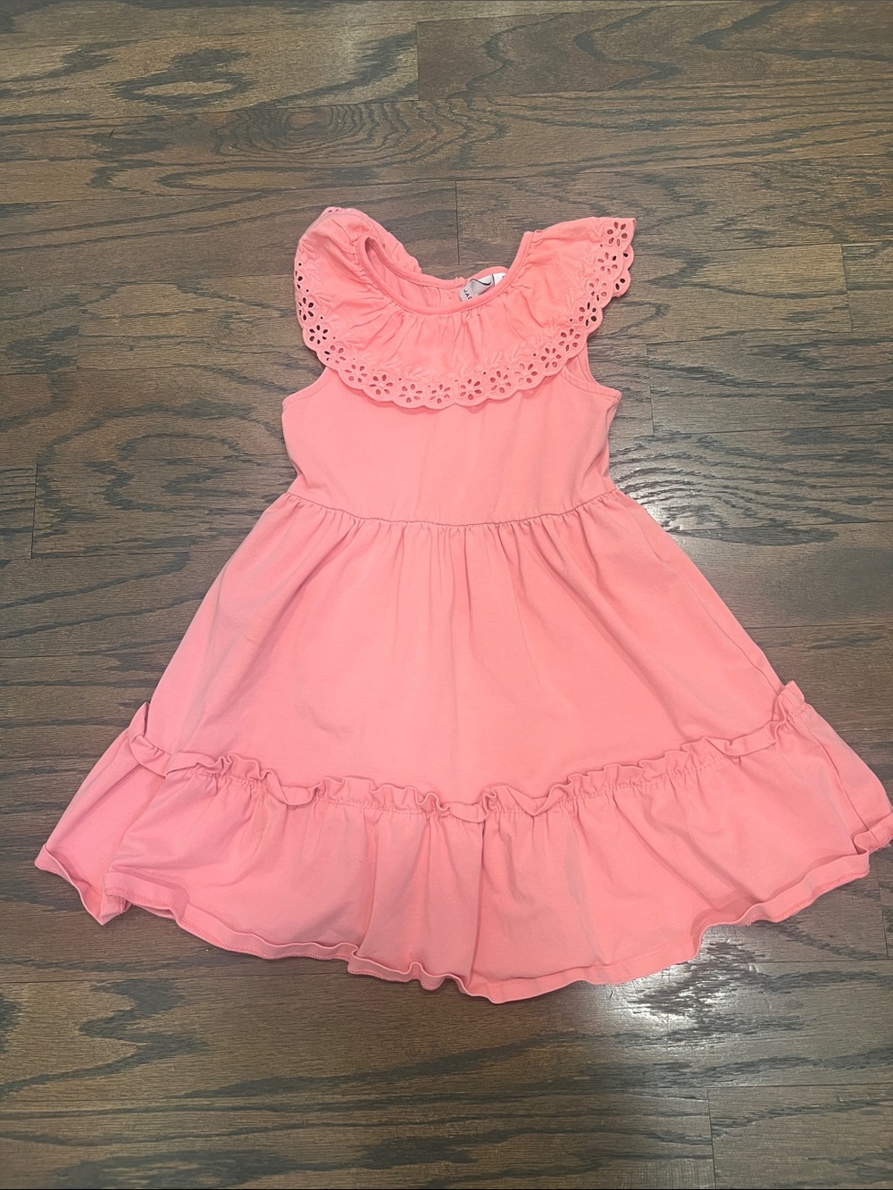 Janie and Jack Size 5 Girls' Coral Dress w/ Ruffle Eyelet Collar Dress